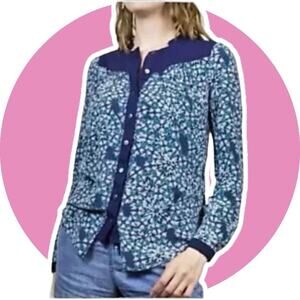 Moulinette Soeurs Anthropologie Silk Blue Floral Blouse Long Sleeve 8 M Women